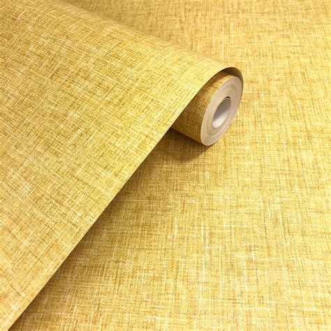 Arthouse Linen Texture Mustard Yellow Wallpaper 676009 Mustard