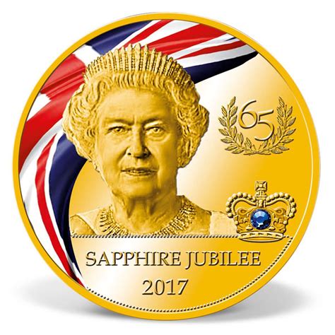Queen Elizabeth Ii Sapphire Jubilee Commemorative Coin Gold Layered