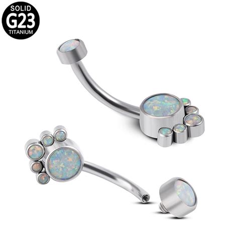 G23 Titanium Belly Button Rings Navel Curved Barbell Opal Stone Cluster Piercing Navel Ring
