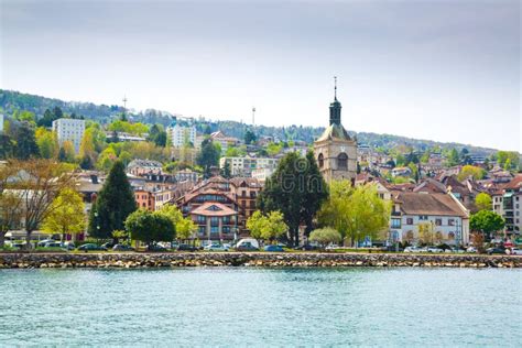 Shore Of Lake Geneva In Evian Les Bains City In France Stock Photo