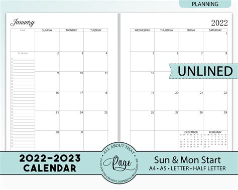 New 2022 2023 Monthly Calendar Printable Two 2 Page Planner Etsy Uk