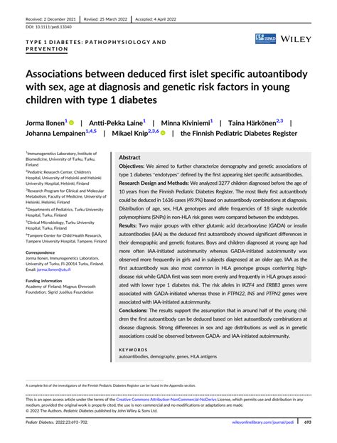 Pdf Associations Between Deduced First Islet Specific Autoantibody