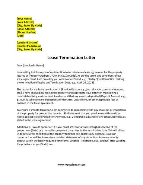 free printable lease termination letter templates [tenant landlord] word
