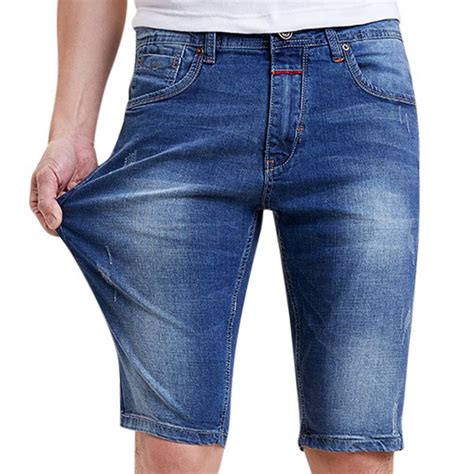 Mens Big Size Summer Casual Knee Length Jeans Mid Rise Slim Fit Denim Shorts Mens Clothing From
