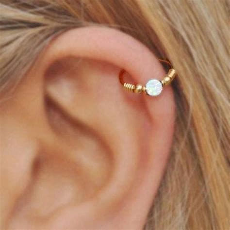 Cute Cartilage Ear Piercing Ideas Simple Gold Opal Helix Hoop Earring