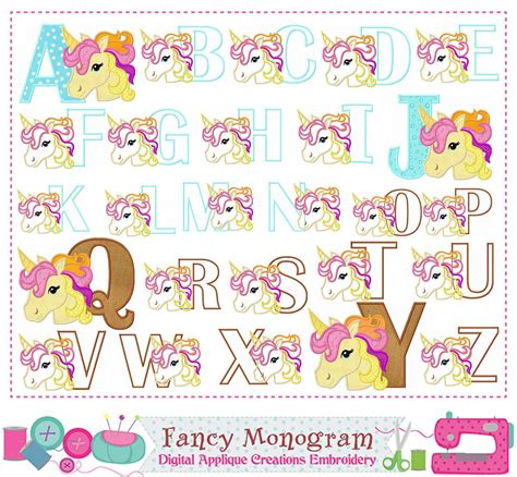 Rainbow Unicorn Letters Appliquealphabetbirthday Monogram Applique