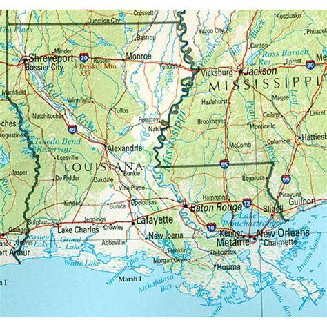 Laminated Map Reference Physical Map Of Louisiana Poster 20 X 30