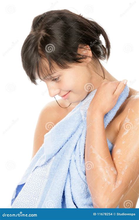 Woman Drying Body With Towel Stock Images Image