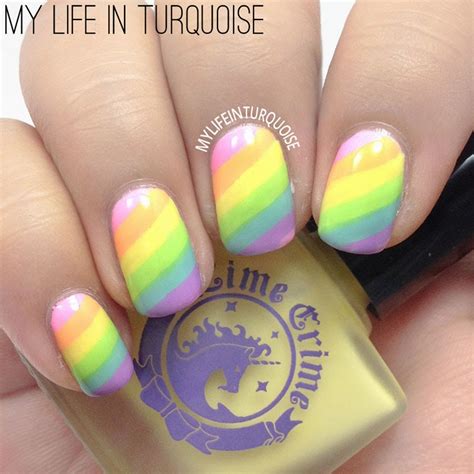 My Life In Turquoise 31dc2014 Day 09 Rainbow Nails Pastel Stripes