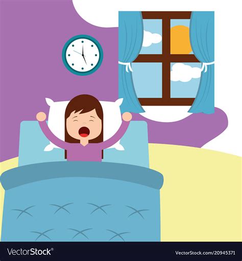 Little Girl Wake Up On Bed In The Morning Vector Image