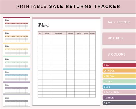 Printable Returns Tracker Online Business Return Sheet Sales Etsy