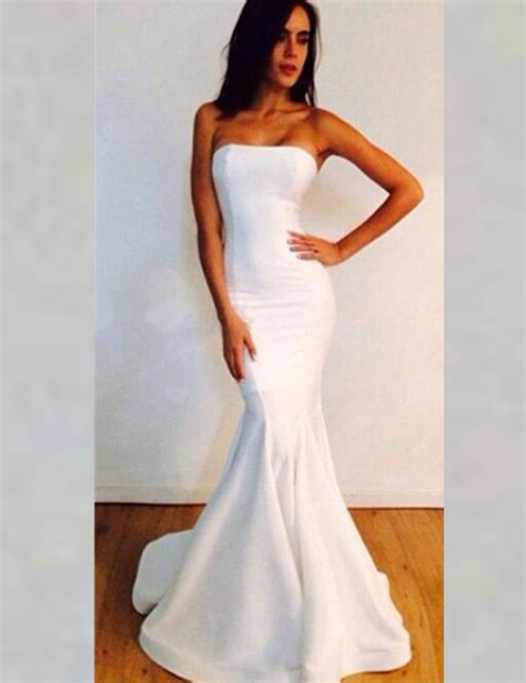 simple white sexy mermaid prom gown 2018 strapless sleeveless long elegant farewell party