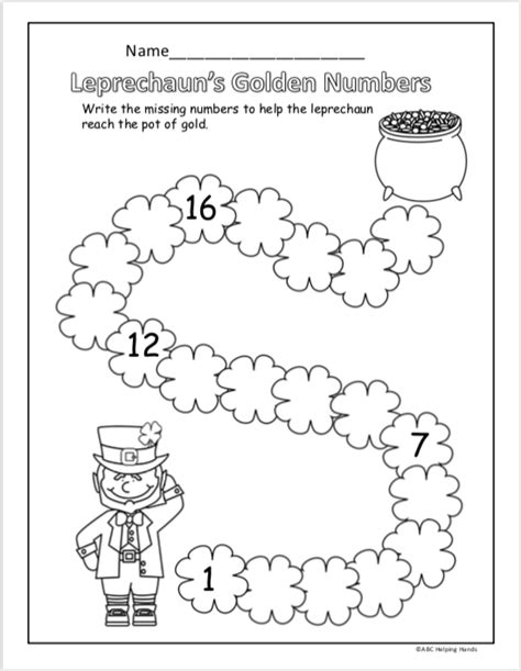 Free March Kindergarten Number Writing Practice St Patricks Day