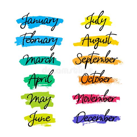 Months Of The Year Calligraphy Stock Vector