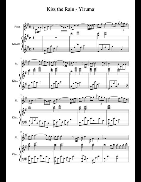 This is the free kiss the rain sheet music first page. Kiss the Rain - Yiruma sheet music for Flute, Piano download free in PDF or MIDI