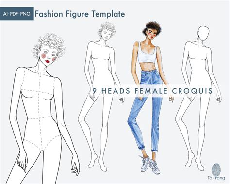 Female Figure Templates For Fashion Illustrations 9 Heads Etsy
