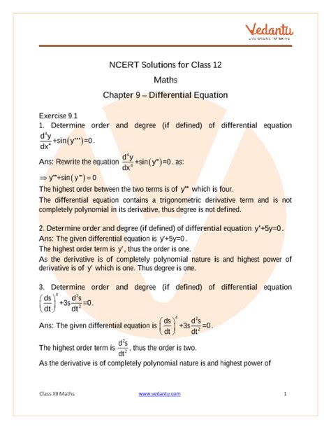 Ncert Solutions Class 12 Maths Chapter 9 Differential Equations