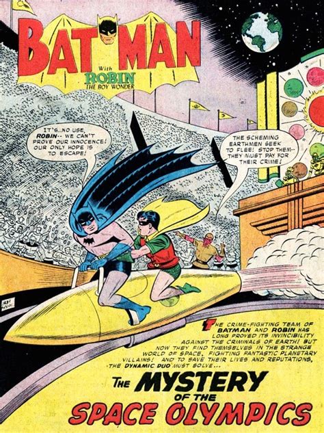 An Old Comic Book Cover With Batman Flying Over The Earth And Another
