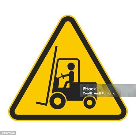 Yellow Triangle Safety Sign Icon Of Black Pictogram Forklift With Fork