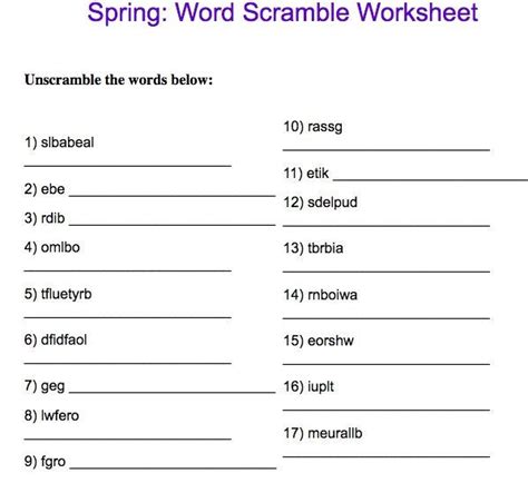 Spring Word Scramble Worksheet Spring Words Spring