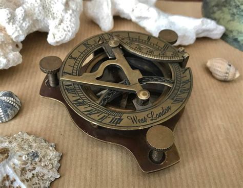 Antique Brass Sundial Compass Marine Boat T Pocket Sun Dial Etsy