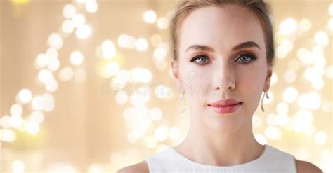 Woman In White Dress With Diamond Earring Stock Image Image Of