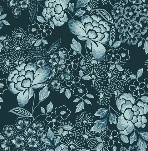 A Street Prints Irina Floral Blooms Navy Wallpaper Decoratorsbest