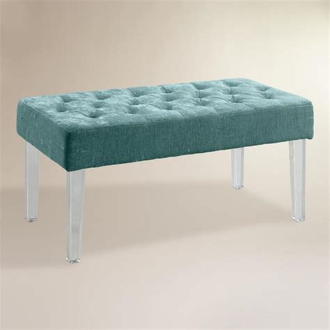 Turquoise Velvet Acrylic Leg Ottoman