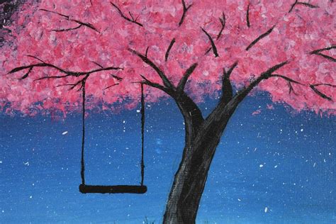 Cherry Blossom Swing Canvas Painting Etsy