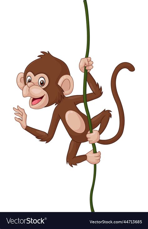 Cartoon Baby Monkey Hanging On A Tree Branch Vector Image