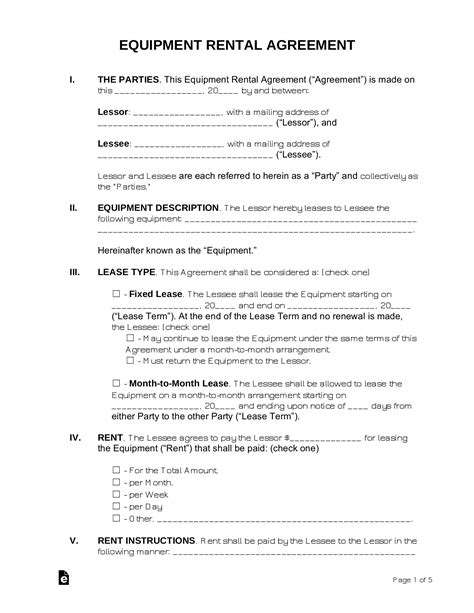 Free Equipment Lease Agreement Template Pdf Word Eforms 44