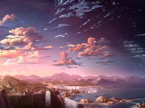 Anime Landscape Waterfall Cloud 4k Wallpaper 4k