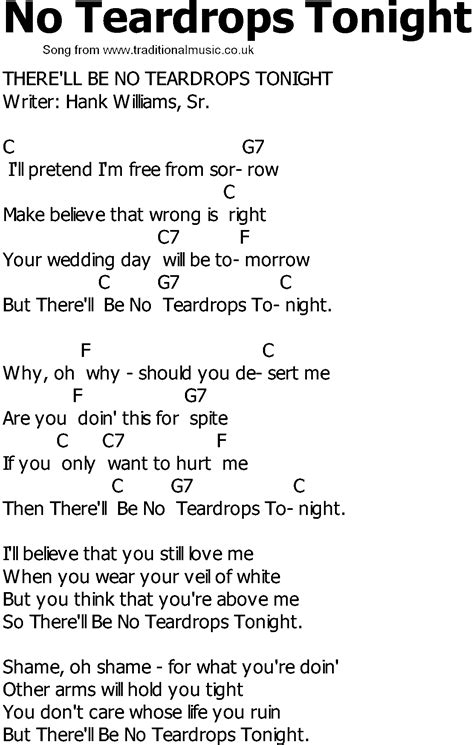 Old Country Song Lyrics With Chords No Teardrops Tonight