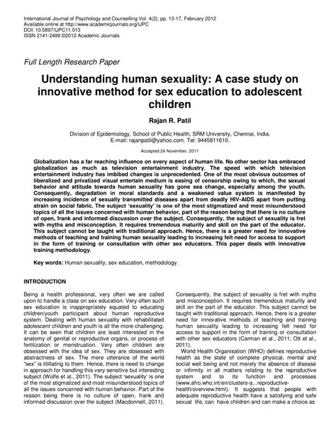 Pdf Understanding Human Sexuality A Case Study On Innovative Method