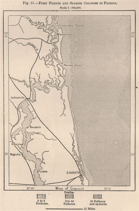 Peninsula Of Florida 1885 Old Antique Vintage Map Plan Chart