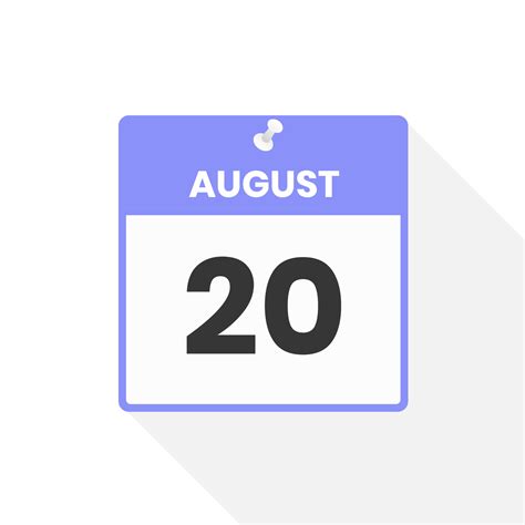 August 20 Calendar Icon Date Month Calendar Icon Vector Illustration