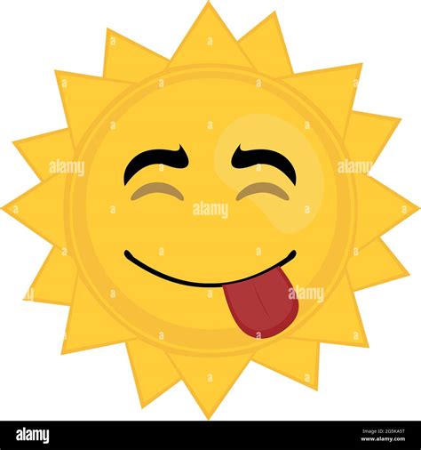 vector emoticon illustration of a cartoon sun character with a happy expression with his tongue