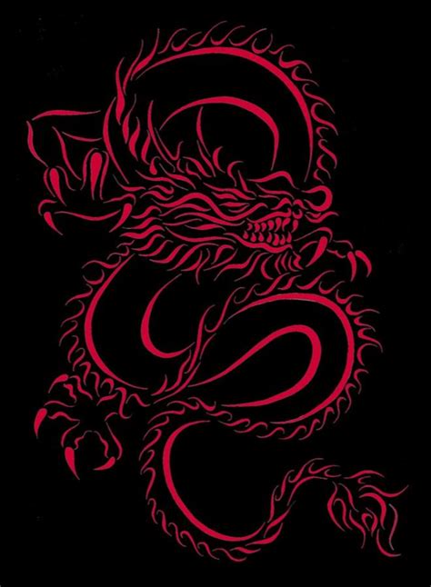 Chinese Dragon Tribal Line Red Digital Art By Tina Barnash Fine Art
