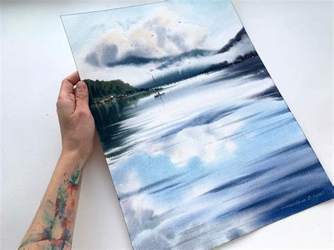 Sailboat And Clouds Painting Original Watercolor Art Etsy