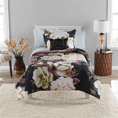 Mainstays Black Floral Bed In A Bag Coordinated Comforter Bedding Set