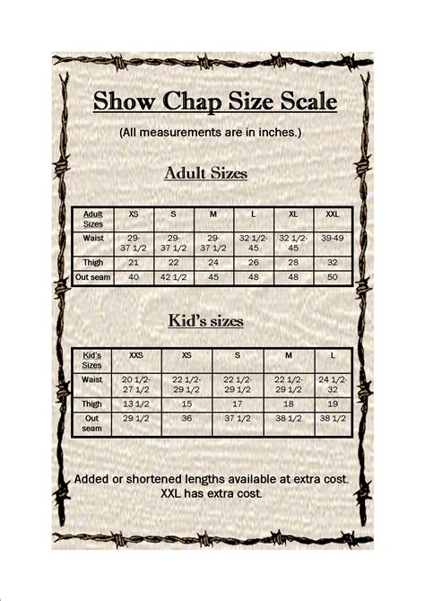 Chaps And More Show Chap Size Scale