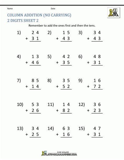Large Print 2 Digit Plus 2 Digit Addition With No Regrouping A