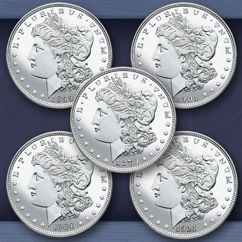 Five Decade Set Of Uncirculated Morgan Silver Dollars