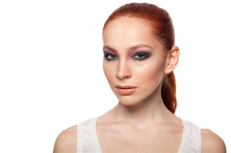 Professional Makeup Artist Doing Glamour With Red Hair Model Stock