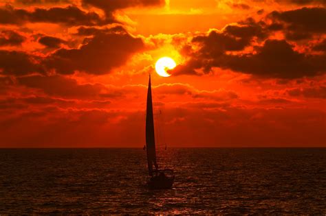 Wallpaper Boat Sunset Sea Water Clouds Sunrise Calm Evening Sun Horizon Dusk Cloud