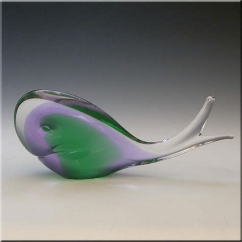 Signed Fm Konstglasronneby Neodymium Glass Whale B878 Glass Whale