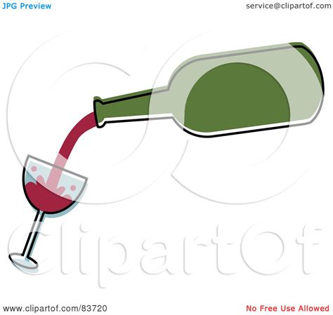 Royalty Free Rf Clipart Illustration Of A Green Bottle Pouring Red Wine Into A Tilted Glass By