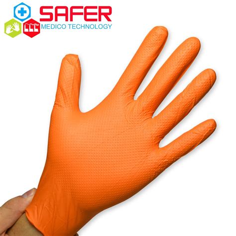 Disposable Orange Diamond Grip Nitrile Gloves With Powder Free China
