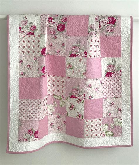 Modern Patchwork Baby Girl Quilt Lovely Roses Shades Of Pink Etsy