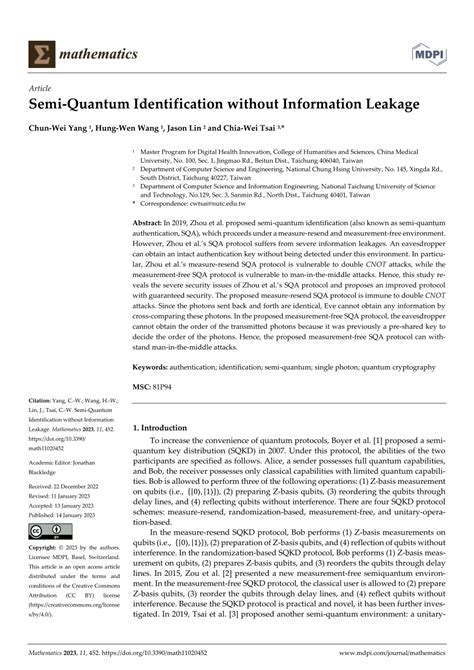 PDF Semi Quantum Identification Without Information Leakage